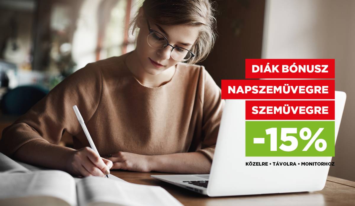 Diák bónusz napszemüvegre és szemüvegre 15% kedvezmény